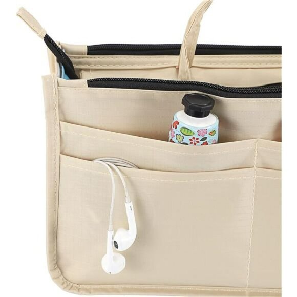 BTSKY Purse Organizer Insert Tote Bag High Capacity 13 Pocket Handbag Beige - Picture 6 of 8